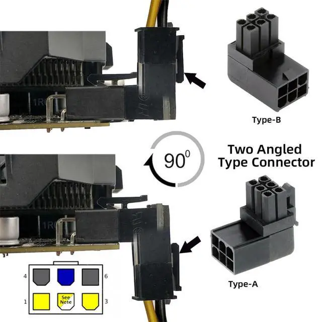 Alt view image 2 of 7 - 2pcs/lot ATX 6Pin Male to Female Power Header Adapter 90 Degree Up Down Angled for GPU Graphics Card
