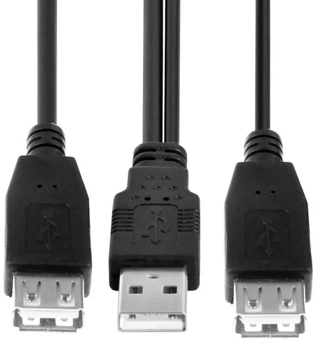 Main image of Dual Connector Type-A USB2.0 Female to Type-A USB Male Extra Power Data Cable Compatible with Disk Drive SSD Printer Scanner (20cm)