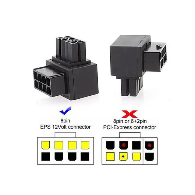 Alt view image 3 of 7 - 2pcs/lot 90 Degree Up Down Angled ATX 8P EPS Male to Female Power Header Adapter for CPU 12V