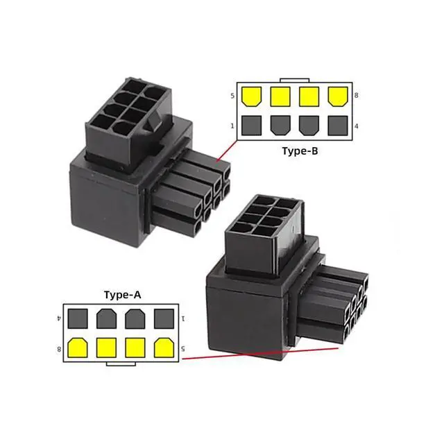 Alt view image 6 of 7 - 2pcs/lot 90 Degree Up Down Angled ATX 8P EPS Male to Female Power Header Adapter for CPU 12V