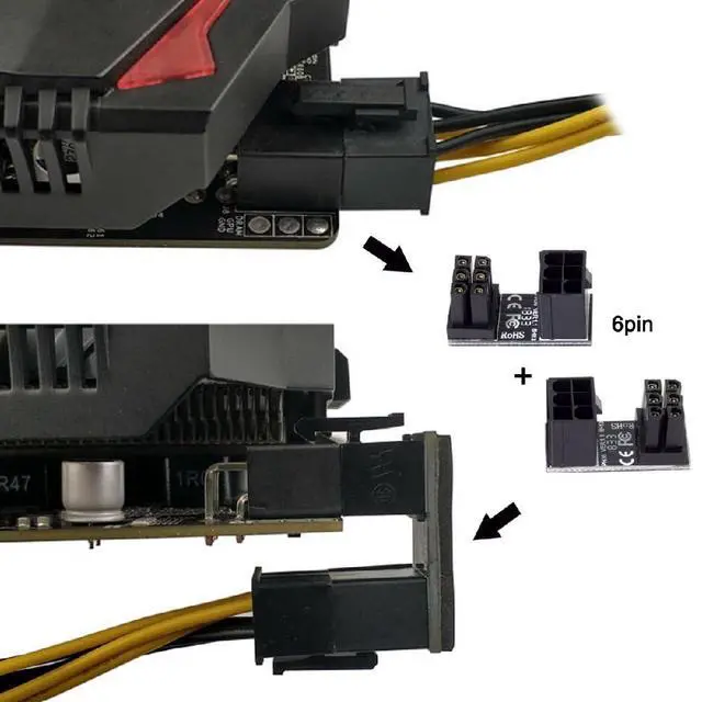 Alt view image 2 of 7 - ATX 6Pin Female to 6pin Male 180 Degree Angled Power Adapter for Desktops Graphics Card