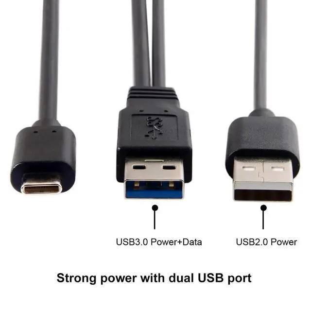 Alt view image 4 of 7 - Type-C USB-C to USB 3.0 Male & USB 2.0 Dual Power Data Y Cable for Laptop & Hard Disk