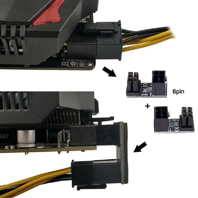 Alt view image 3 of 7 - ATX 6Pin Female to 6pin Male 180 Degree Angled Power Adapter for Desktops Graphics Card