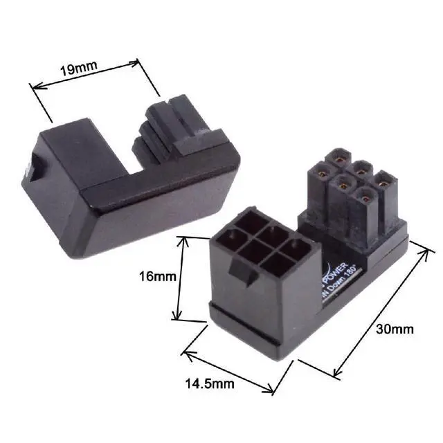 Alt view image 5 of 7 - ATX 6Pin Female to 6pin Male 180 Degree Angled Power Adapter for Desktops Graphics Card