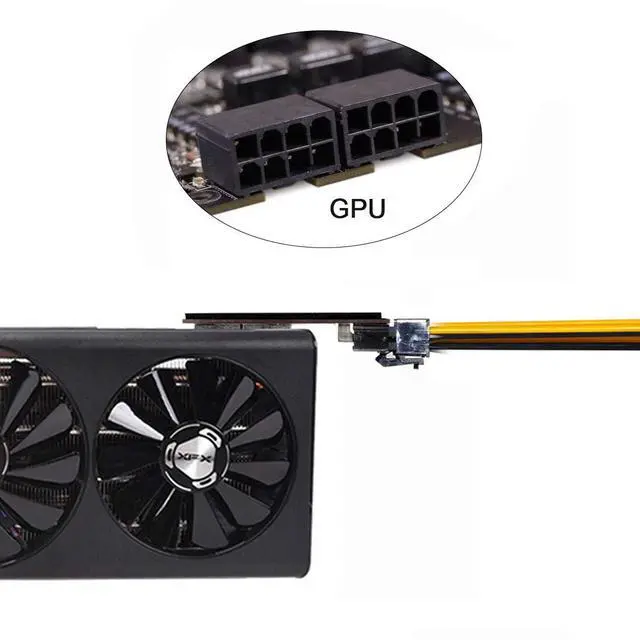 Alt view image 6 of 6 - Dual ATX 8Pin Female to 6+8pin Male 180 Degree Right Angled Power Adapter for NVIDIA 3080 3090 Graphics Card GPU
