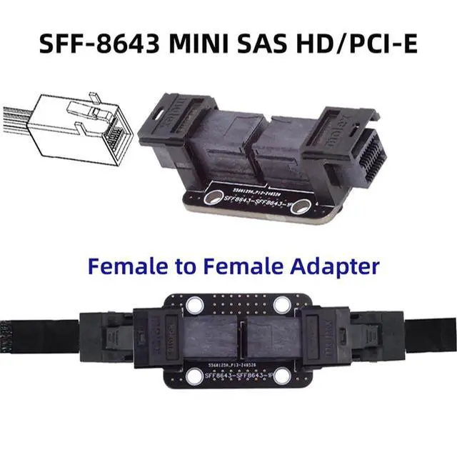 Alt view image 6 of 7 - Mini SAS HD PCI-Express 4.0 SFF-8643 Female to SFF-8643 Female PCBA Coupler Extender Adapter