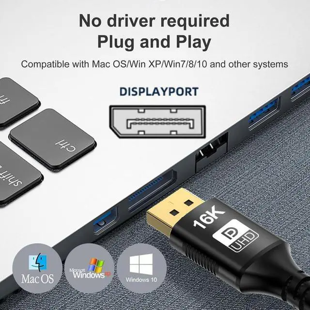Alt view image 5 of 7 - USB5.0 Type C USB-C 16K 8K USB4 Source to DisplayPort DP Displays Male HDTV Cable for Laptop Monitor 2.0m
