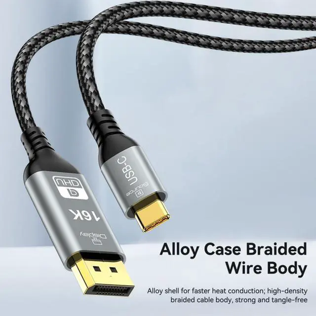 Alt view image 6 of 7 - USB5.0 Type C USB-C 16K 8K USB4 Source to DisplayPort DP Displays Male HDTV Cable for Laptop Monitor 2.0m