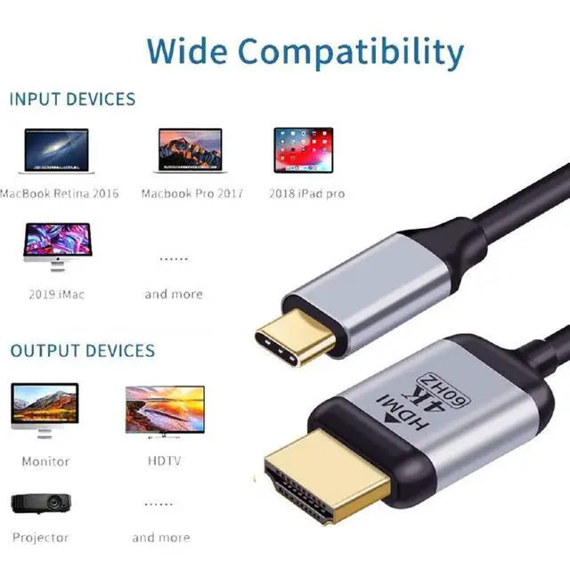Alt view image 2 of 7 - USB-C USB 3.1 Type C Source to HDMI HDTV Displays Male 4K Monitor Cable for Laptop 1.8m