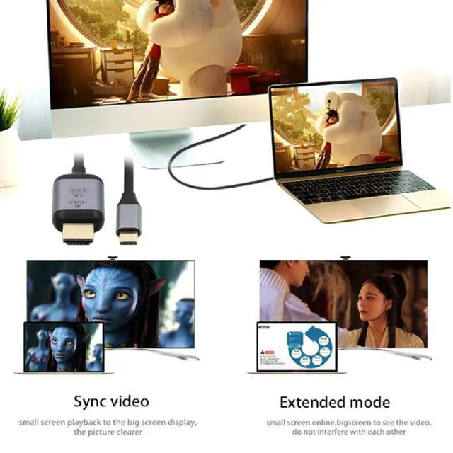 Alt view image 3 of 7 - USB-C USB 3.1 Type C Source to HDMI HDTV Displays Male 4K Monitor Cable for Laptop 1.8m