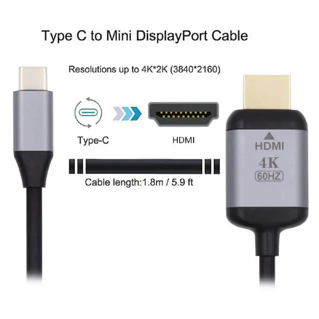 Alt view image 4 of 7 - USB-C USB 3.1 Type C Source to HDMI HDTV Displays Male 4K Monitor Cable for Laptop 1.8m
