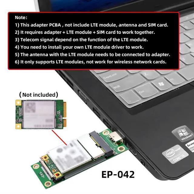 Alt view image 2 of 7 - Mini PCI-E WWAN to USB Adapter Card with SIM Card Slot Module Testing Tools LTE Card