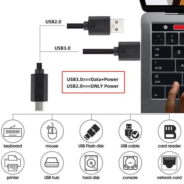 Alt view image 7 of 7 - Type-C USB-C to USB 3.0 Male & USB 2.0 Dual Power Data Y Cable for Laptop & Hard Disk