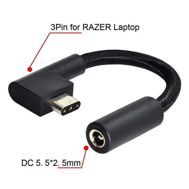 Alt view image 4 of 7 - DC Jack 5.5 * 2.5mm Input to 3Pin Power Plug Cable Compatible for Laptop Blade Pro 17 and Razer Blade 15 Model GTX1060/GTX1070/RTX2070/RTX2080Support 230W/160W Charge Adapter