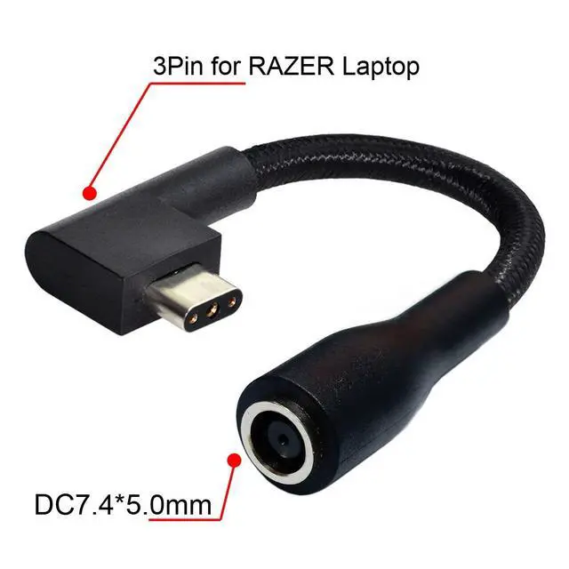 Alt view image 4 of 7 - DC Jack 7.4 * 5.0mm Input to 3Pin Plug Cable Compatible for Laptop Blade Pro 17 and Blade 15 Model Support 230W/160W Charge Adapter