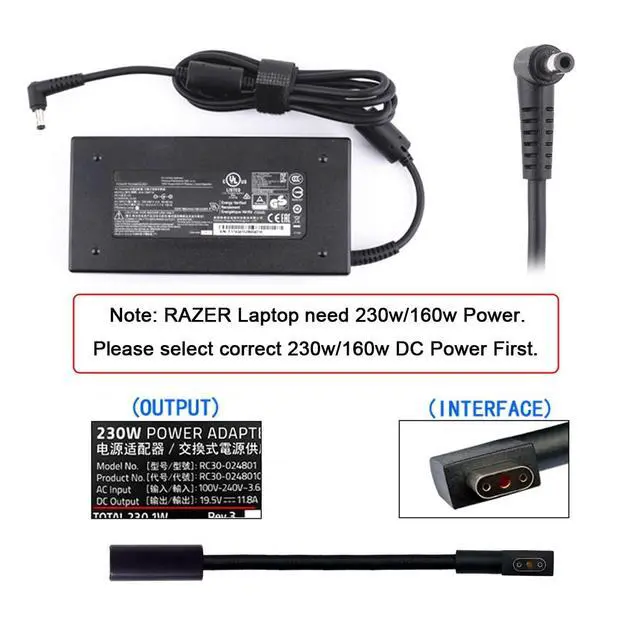 Alt view image 7 of 7 - DC Jack 7.4 * 5.0mm Input to 3Pin Plug Cable Compatible for Laptop Blade Pro 17 and Blade 15 Model Support 230W/160W Charge Adapter
