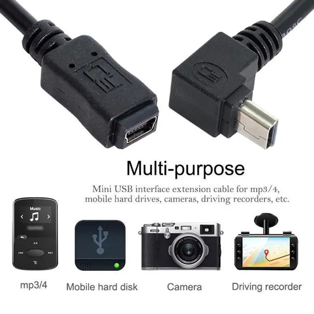 Alt view image 4 of 7 - 2pcs 90 Degree Up & Down Direction Angled Mini USB 5 Pin Male to Female Extension Cable 0.2m