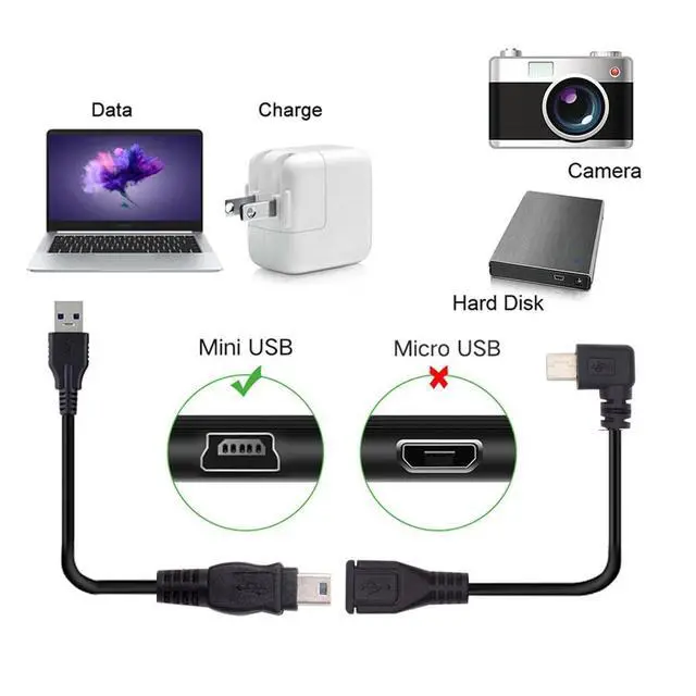 Alt view image 7 of 7 - 90 Degree Right Angled Mini USB 5Pin Male to Female Extension Cable for GPS Camera 30cm