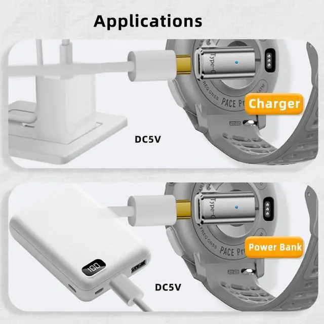 Alt view image 6 of 7 - 2-Pack USB-C Female Smart Watch Charging Adapter to 3-Pin Compatible with Gaochi Pace Pro Watch Adapter (Gray)