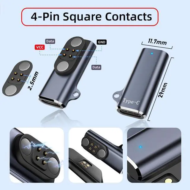 Alt view image 7 of 7 - 2-Pack USB-C Female to Pitch 2.5mm 4-pin Bone Conduction Headphone Adapter 5V (Square + trapezoidal Contacts)