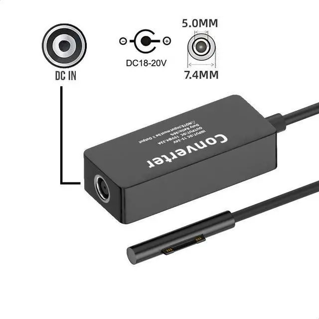 Alt view image 7 of 7 - 65W 20V 15V-24V DC 7.4x5.0mm Jack to Surface Pro3 Pro4 Pro5 Pro6 Pro7 Pro8 Pro9 Book Pro Charge Cable