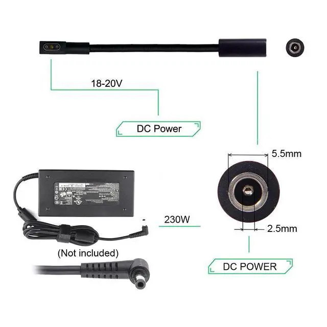 Alt view image 2 of 7 - DC Jack 5.5 * 2.5mm Input to 3Pin Power Plug Cable Compatible for Laptop Blade Pro 17 and Razer Blade 15 Model GTX1060/GTX1070/RTX2070/RTX2080Support 230W/160W Charge Adapter