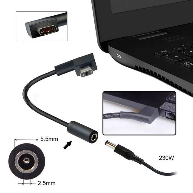 Alt view image 3 of 7 - DC Jack 5.5 * 2.5mm Input to 3Pin Power Plug Cable Compatible for Laptop Blade Pro 17 and Razer Blade 15 Model GTX1060/GTX1070/RTX2070/RTX2080Support 230W/160W Charge Adapter