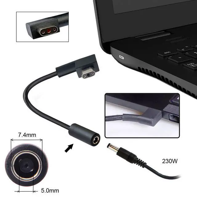 Alt view image 3 of 7 - DC Jack 7.4 * 5.0mm Input to 3Pin Plug Cable Compatible for Laptop Blade Pro 17 and Blade 15 Model Support 230W/160W Charge Adapter