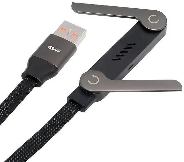 Main image of 65W USB-C Type-A Foldable Fast Charging Cable Type-C with Built-in Phone Stand Dual Holder Durable Charger Bracket Male to Male 150CM