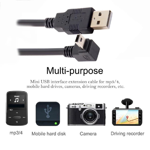 Alt view image 2 of 7 - Mini USB B Type 5pin Male Down Angled 90 Degree to USB 2.0 Male Power Data Cable 50CM