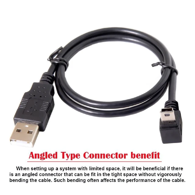 Alt view image 4 of 7 - Mini USB B Type 5pin Male Down Angled 90 Degree to USB 2.0 Male Power Data Cable 50CM