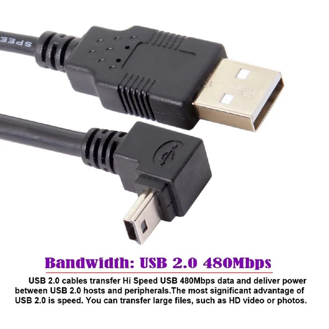 Alt view image 6 of 7 - Mini USB B Type 5pin Male Down Angled 90 Degree to USB 2.0 Male Power Data Cable 50CM