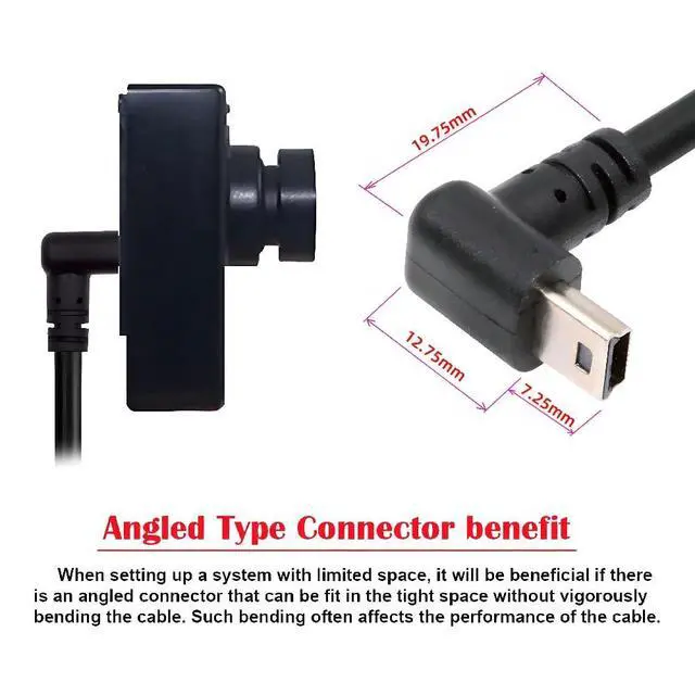 Alt view image 3 of 7 - Mini USB Cable,USB 2.0 Male to Mini USB 5 Pin Male Charging Data Transfer Extension Cable 90 Degree Down Angled Black 1.5M for Dash Cam/GPS/Microphone