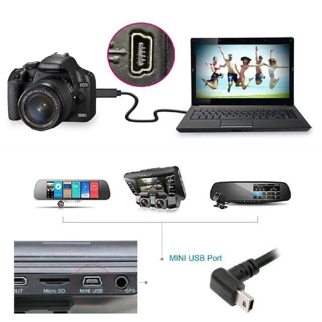 Alt view image 7 of 7 - Mini USB Cable,USB 2.0 Male to Mini USB 5 Pin Male Charging Data Transfer Extension Cable 90 Degree Down Angled Black 1.5M for Dash Cam/GPS/Microphone