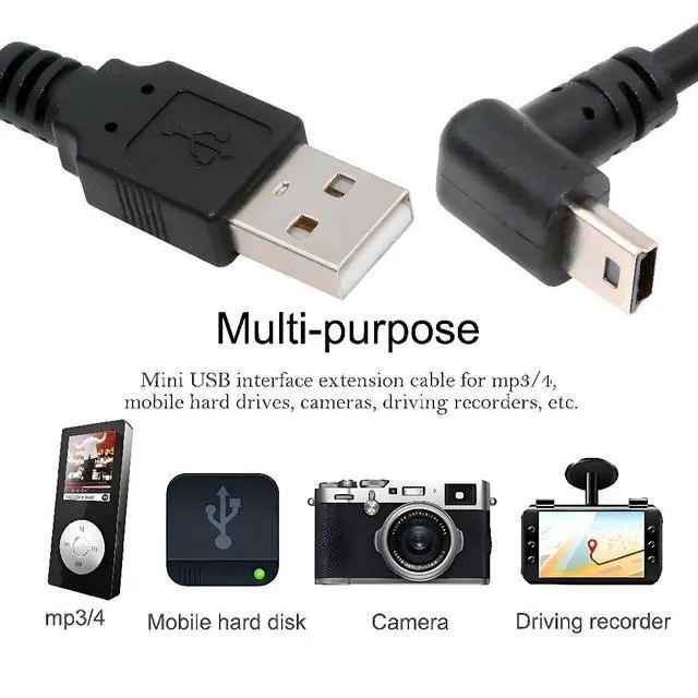 Alt view image 5 of 7 - Mini USB Cable,USB 2.0 Male to Mini USB 5 Pin Male Charging Data Transfer Extension Cable 90 Degree Down Angled Black 1.5M for Dash Cam/GPS/Microphone