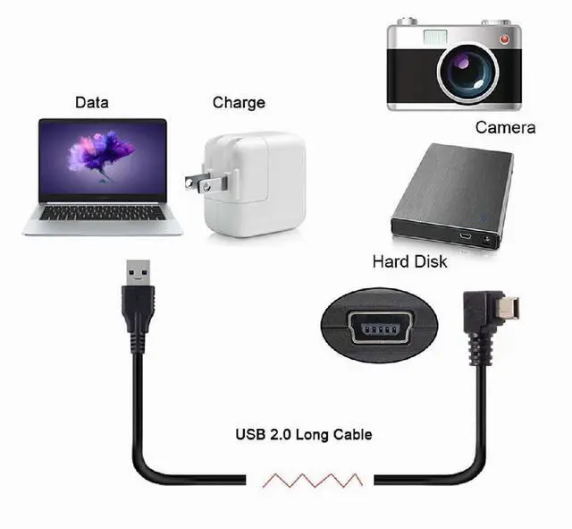 Alt view image 2 of 7 - Mini USB B Type 5pin Male Left Angled 90 Degree to USB 2.0 Male Power Data Cable 1.8M