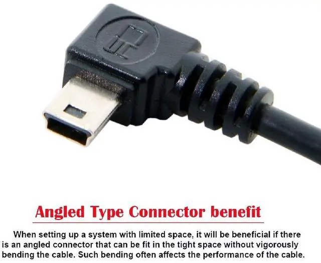 Alt view image 3 of 7 - Mini USB B Type 5pin Male Left Angled 90 Degree to USB 2.0 Male Power Data Cable 1.8M