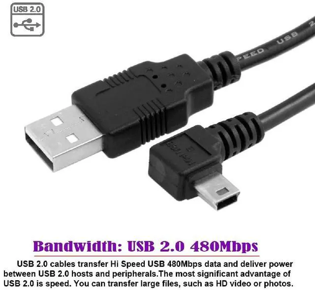 Alt view image 4 of 7 - Mini USB B Type 5pin Male Left Angled 90 Degree to USB 2.0 Male Power Data Cable 1.8M