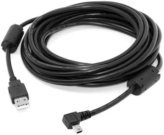 Main image of Mini USB B Type 5pin Male Left Angled 90 Degree to USB 2.0 Male Data Cable 5 Meters with EMI Ferrite Core