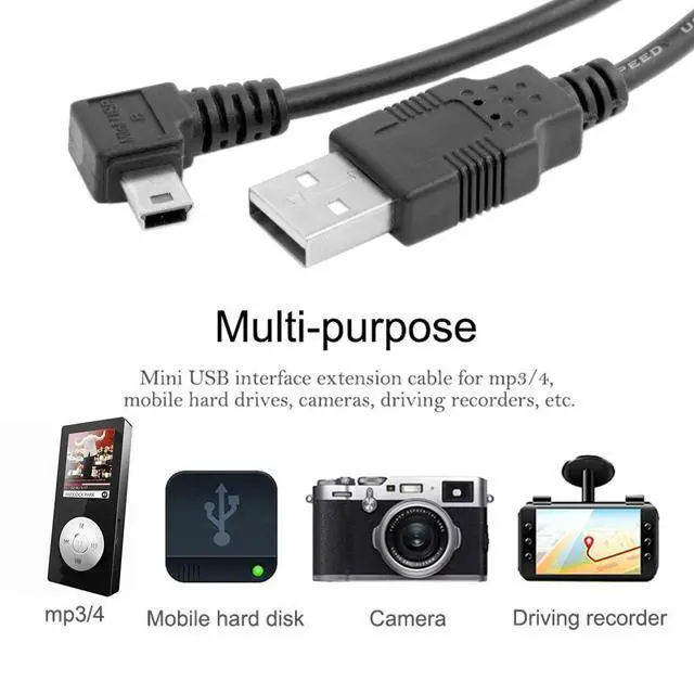 Alt view image 3 of 7 - Mini USB B Type 5pin Male Left Angled 90 Degree to USB 2.0 Male Data Cable 5 Meters with EMI Ferrite Core