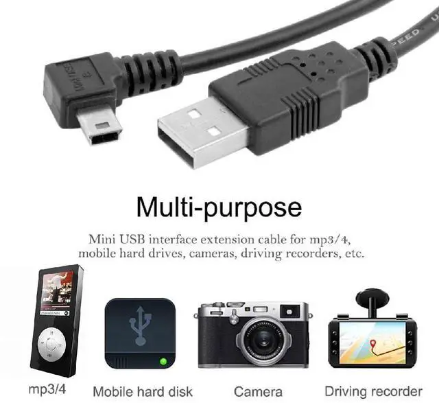 Alt view image 5 of 7 - Mini USB B Type 5pin Male Left Angled 90 Degree to USB 2.0 Male Power Data Cable 1.8M