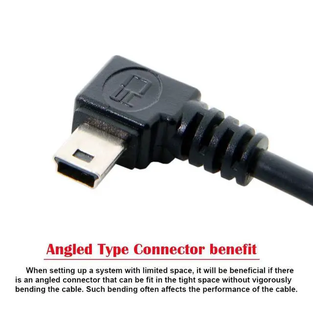 Alt view image 6 of 7 - Mini USB B Type 5pin Male Left Angled 90 Degree to USB 2.0 Male Data Cable 5 Meters with EMI Ferrite Core