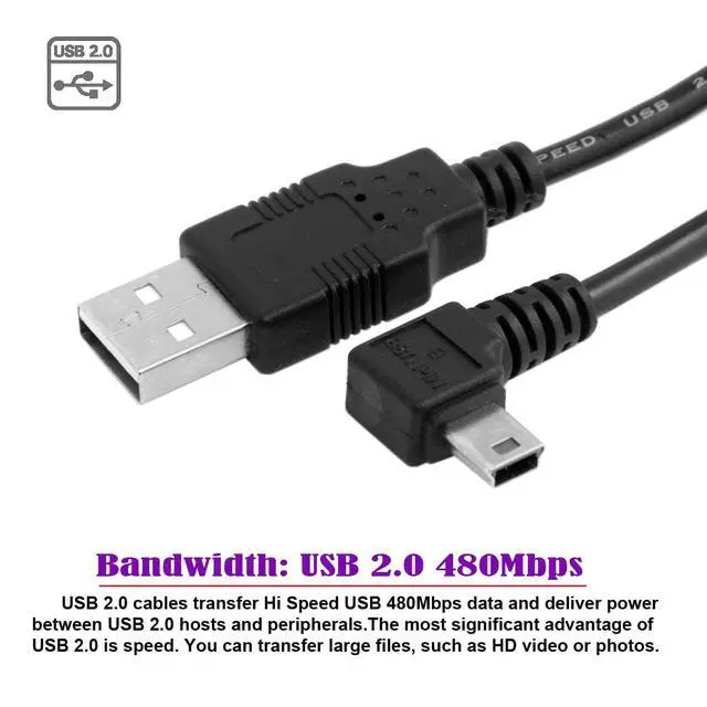 Alt view image 7 of 7 - Mini USB B Type 5pin Male Left Angled 90 Degree to USB 2.0 Male Data Cable 5 Meters with EMI Ferrite Core