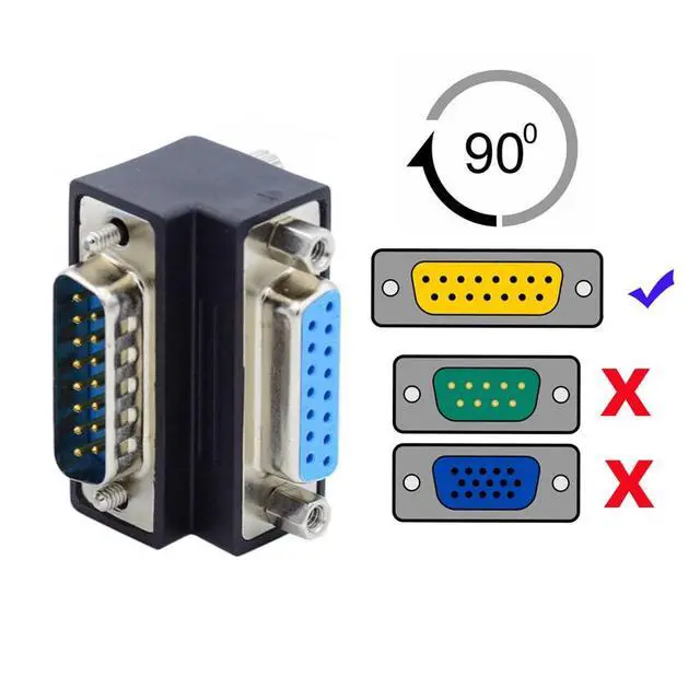 Alt view image 3 of 7 - 90 Degree Down Angled DSUB D-subminiature 15pin Male to Female Extension Adapter DB Connector