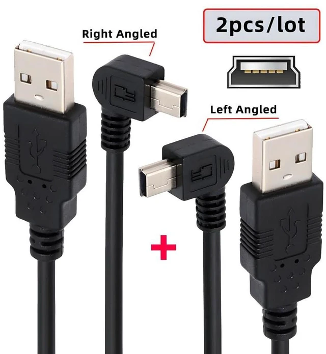 Alt view image 2 of 7 - 2pcs/Set 5pin Mini USB B Type Male Left & Down Angled 90 Degree to USB 2.0 Male Power Data Cable 50cm