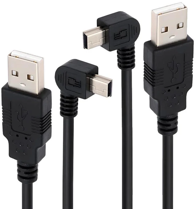 Main image of 2pcs/Set 5pin Mini USB B Type Male Left & Down Angled 90 Degree to USB 2.0 Male Power Data Cable 50cm