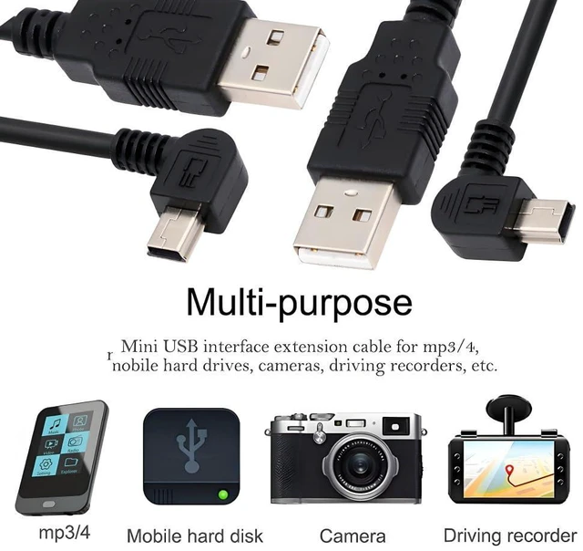 Alt view image 5 of 7 - 2pcs/Set 5pin Mini USB B Type Male Left & Down Angled 90 Degree to USB 2.0 Male Power Data Cable 50cm