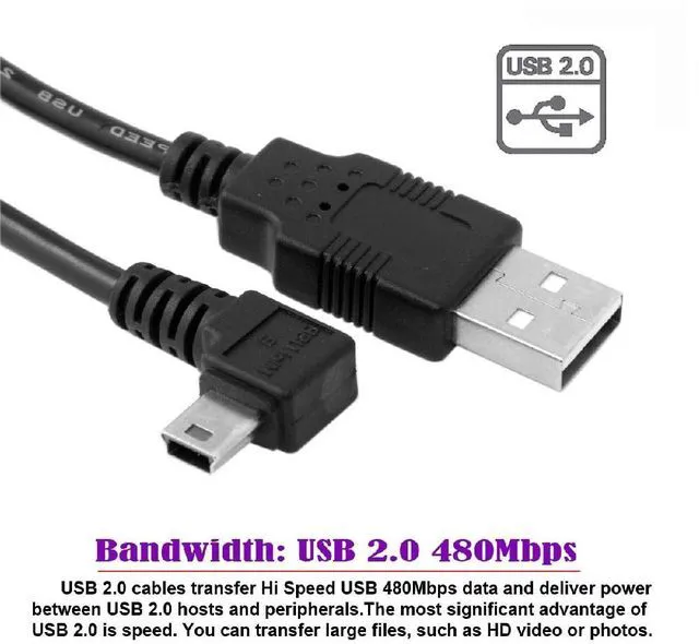 Alt view image 3 of 7 - Mini USB B Type 5pin Male Right Angled 90 Degree to USB 2.0 Male Power Data Cable 5M