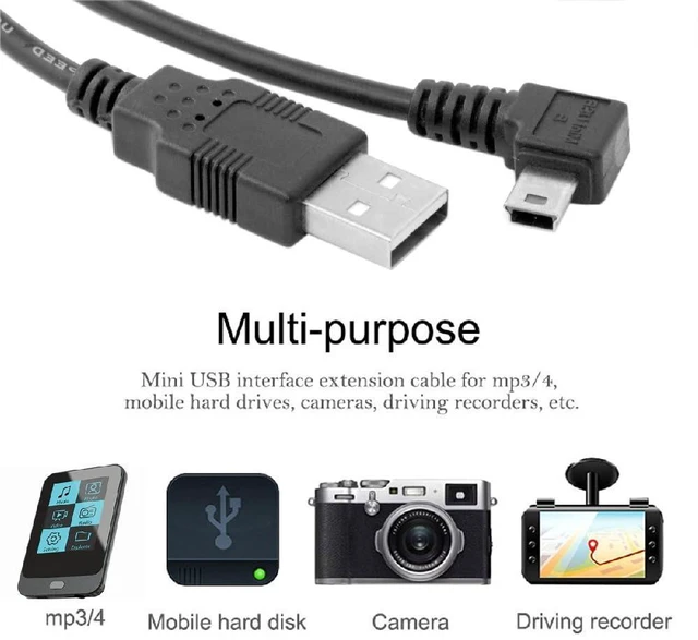 Alt view image 4 of 7 - Mini USB B Type 5pin Male Right Angled 90 Degree to USB 2.0 Male Power Data Cable 5M