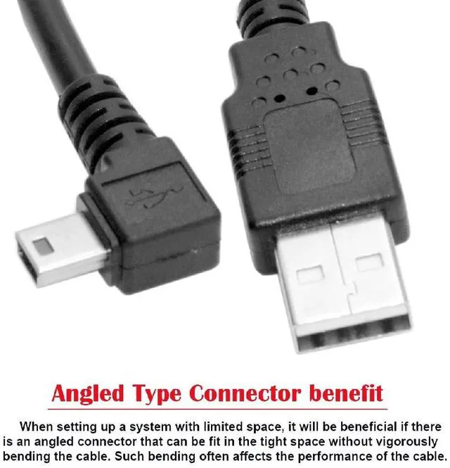 Alt view image 7 of 7 - Mini USB B Type 5pin Male Right Angled 90 Degree to USB 2.0 Male Power Data Cable 5M